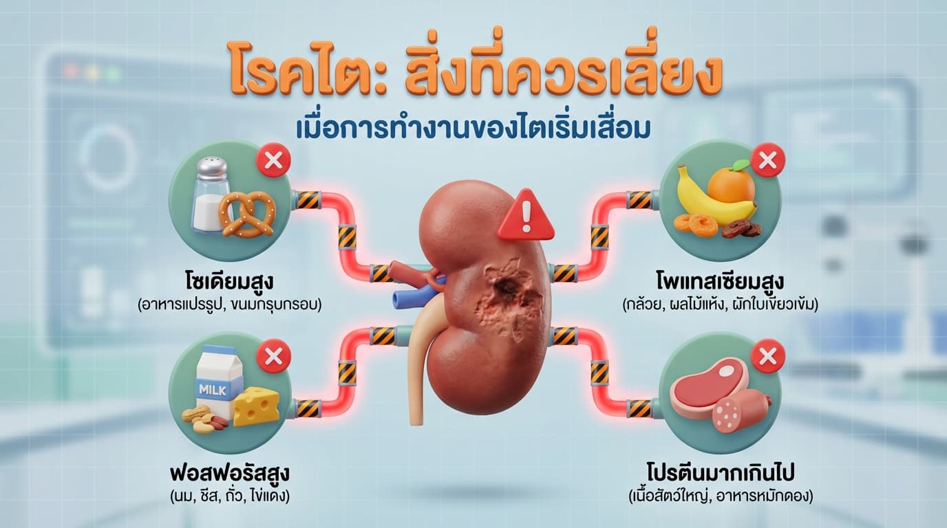 โรคไต ห้ามกินอะไร — รายการอาหารที่ต้องหลีกเลี่ยงเมื่อไตเริ่มเสื่อม